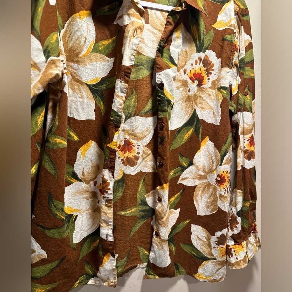 Jones New York SPORT 100% Cotton Floral Tropical Long Sleeve Button Top M - Picture 7 of 16
